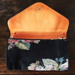 Ralph Lauren Floral Tapestry & Leather Clutch