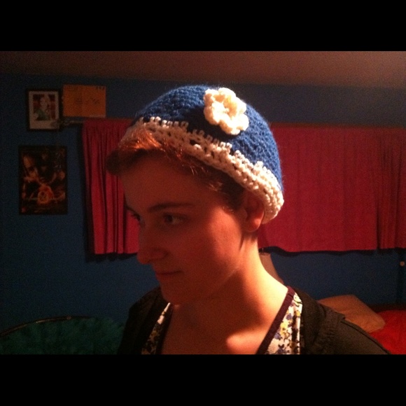 handmade by me Accessories - Blue and white beanie with flower decoration handmade by me Accessories - Blue and white beanie with flower decoration