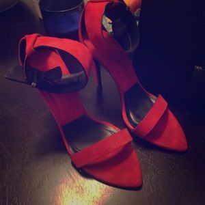 Zara 38 red suede sandal heels