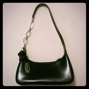 Black leather handbag