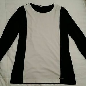 White and black long sleeve.