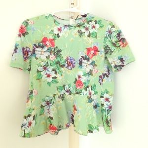 Green floral plump top. Zara