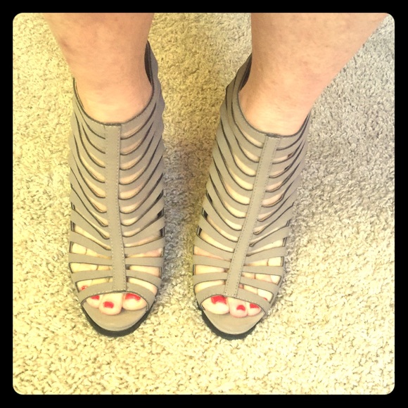 Taupe Caged Heels - Picture 1 of 4