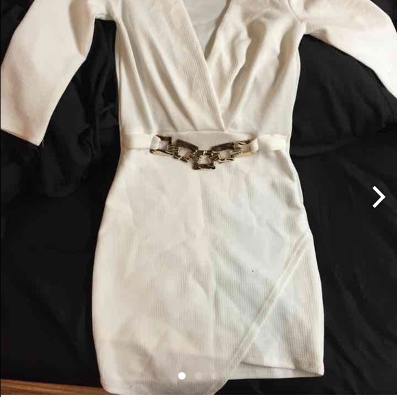 Agaci white body con dress with gold belt - Picture 2 of 3