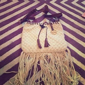 Michael Kors white knit messenger bag with fringe