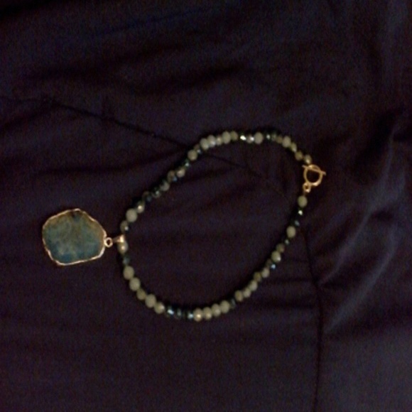 Blue Stone and glass beaded necklace with pendent