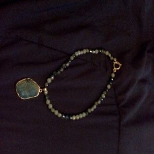 Blue Stone and glass beaded necklace with pendent