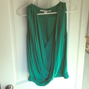 DvF teal tank.  Plunge neck. 95% silk