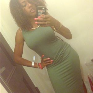 Side slit sexy Stretchy Green Maxi Dress