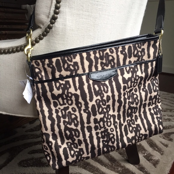 Coach Black Ocelot File Bag/Leopard Cross Body Bag