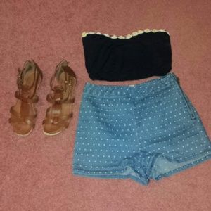 Demin polkadot high waisted shorts