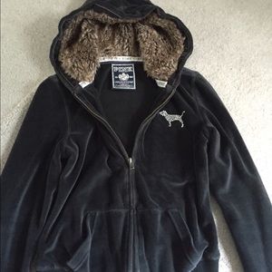 Furry hood PINK Victoria's Secret velour hoodie
