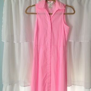 pink and white stripped collared dress