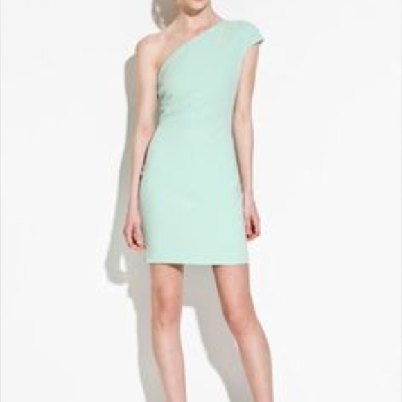Zara one shoulder mint mini dress