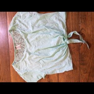 XS PINK light blue crop top with lace back