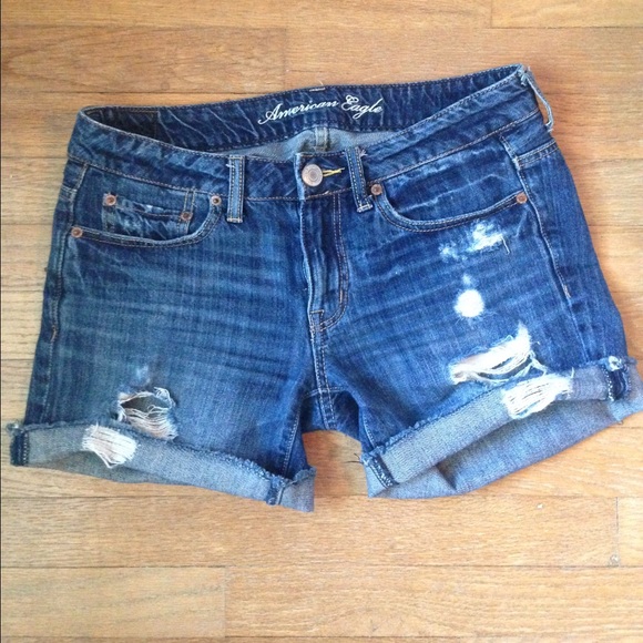 American Eagle ripped midi jean shorts distressed