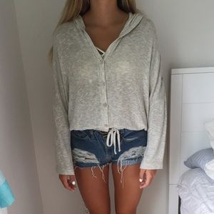 Nordstrom Cream button down sweater w/ hood.