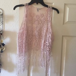 Crochet fringe sleeveless 'cardigan'