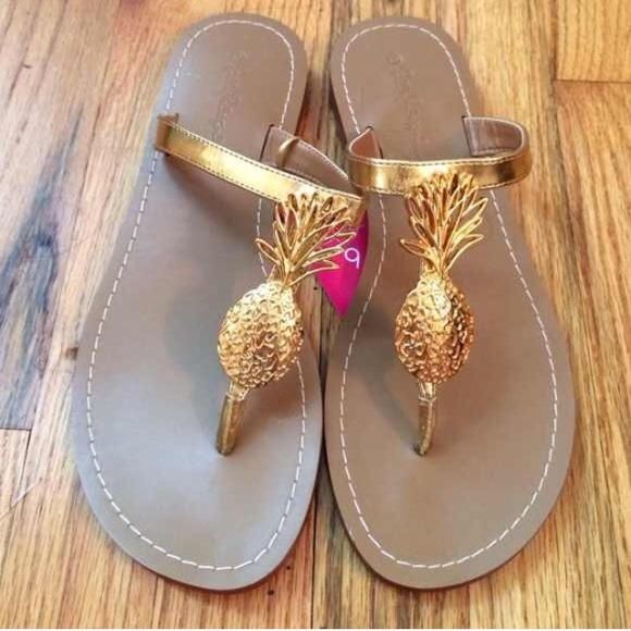 Lilly Pulitzer gold pineapple sandals