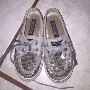 Silver Sperrys toddler size 9