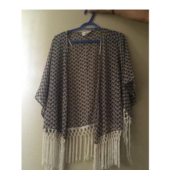RESERVED Semi Sheer Elephant Fringe Kimono - Picture 1 of 2