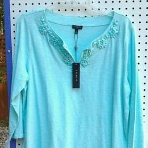 TALBOTS Womens Aqua 3/4 sleeve top 1X
