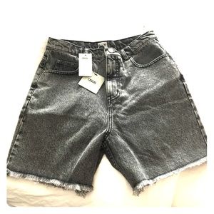 ASOS Hi Waist Denim Jeans Shorts Grey Acid Wash