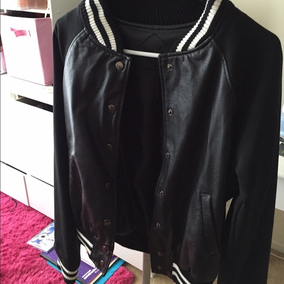 Leather bomber/letterman jacket