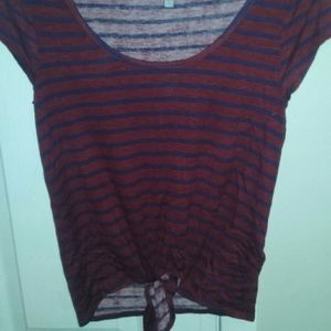 navy and red striped tee with tie