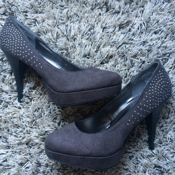 Gray studded heels