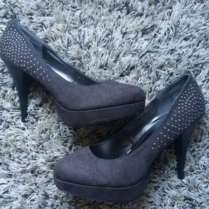 Gray studded heels