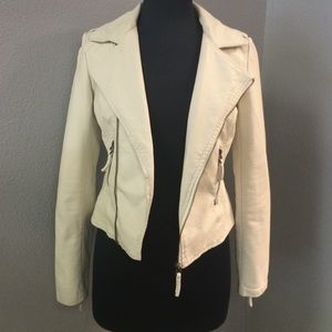 Cream Faux Leather Moto Jacket
