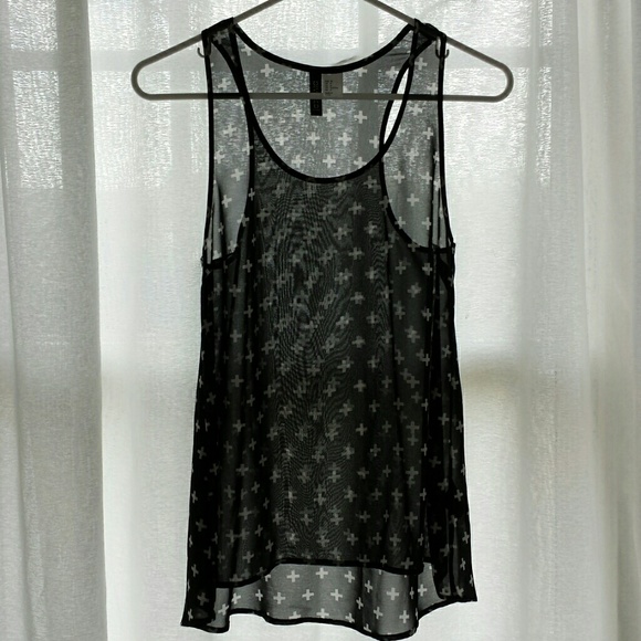 Sheer black and white cross ? sign patterned tank - Picture 1 of 2