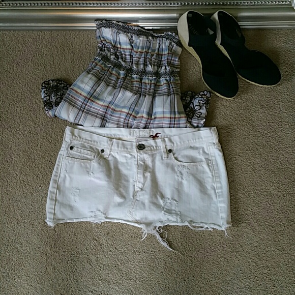 Distressed White Denim Skirt