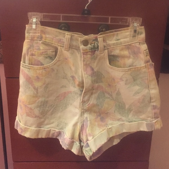 American Apparal floral high waisted denim shorts