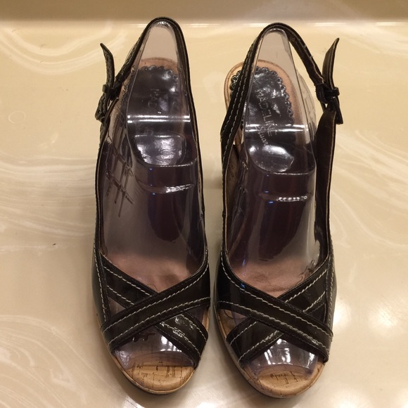 Faux brown patent leather shoes ...wore once! 8m