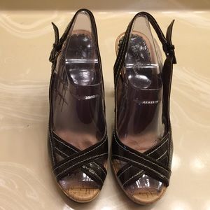 Faux brown patent leather shoes ...wore once! 8m
