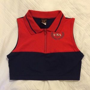 Vintage 90s Sporty Colorblock Zip Crop Top