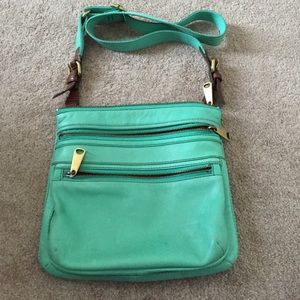 Fossil Crossbody, AE sweater, Turquoise Jeggings