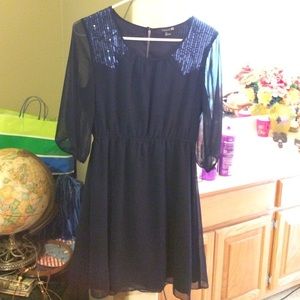 3/4 Sleeve Navy and Sequin Dress
