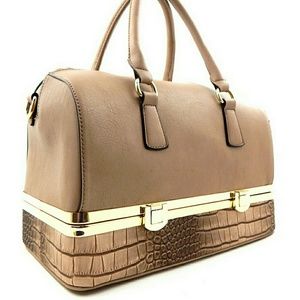 Isabelle Crocodile Print Boston Satchel Handbag