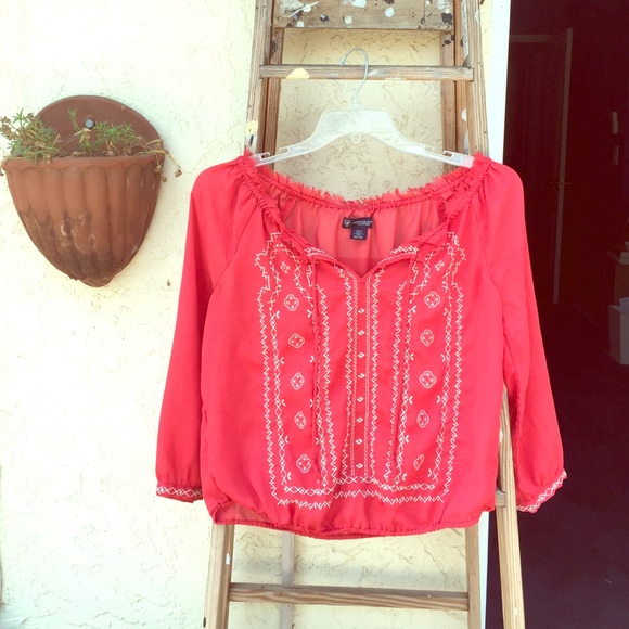 Embroidered off the shoulder peasant top