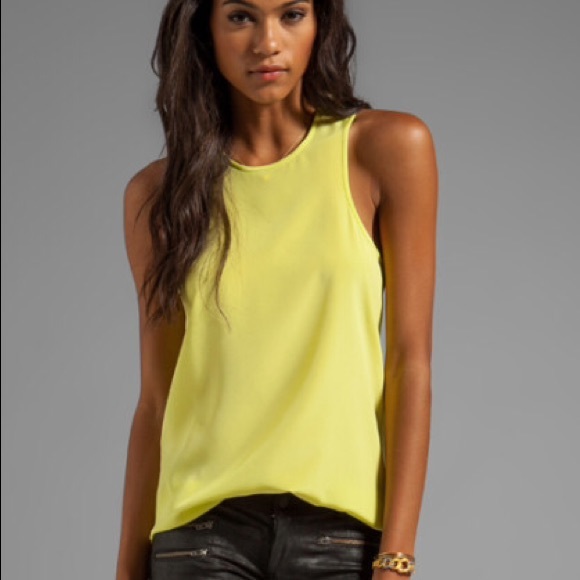 Tibi Tops - Tibi Silk Cut Away Tank in Chartreuse, Sz. 6