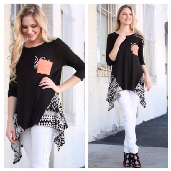 Tops - Black and coral printed top