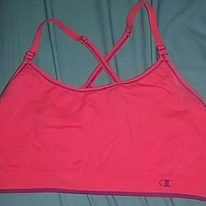 neon coral sports bra