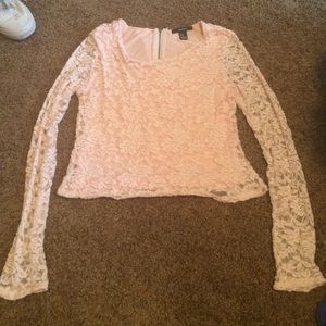 Light pink long sleeve lace crop top