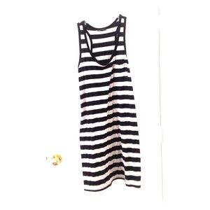 Heather gray and black striped tank dress.