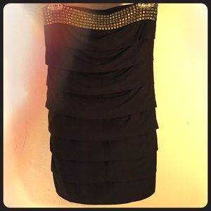 Black ruffle tube top dress w/ studs