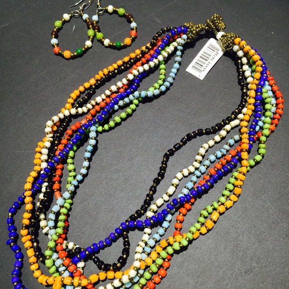Multi colored beaded necklace w/ matching earrings