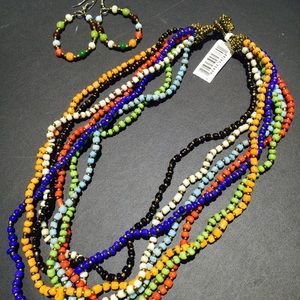 Multi colored beaded necklace w/ matching earrings